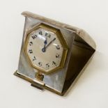 SILVER CASED ART DECO POCKET TRAVEL WATCH - 5 OZ APPROX