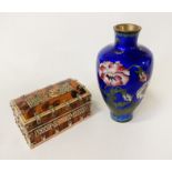 EARLY CLOISONNE VASE - 16 CMS (H) & JEWELLERY BOX