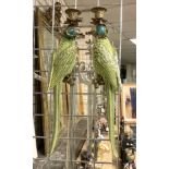 PAIR OF BRONZE & PORCELAIN PARROT WALL SCONCES