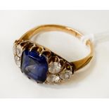 9CT GOLD BLUE SAPPHIRE RING WITH WHITE SAPPHIRES TO THE SHOULDER SIZE K