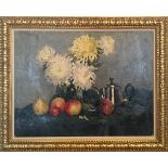 LIDIYA BUHAROVE- SPORYKHINA 1927-2004 - STILL LIFE APPLES & FLOWERS 1960'S OIL ON CANVAS 50 X 66CM