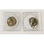 TWO SILVER ROMAN COINS