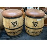 PAIR LEATHER TOP GUINNESS BARREL STOOLS