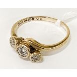 9CT GOLD & DIAMOND RING - SIZE P - 3.2 GRAMS APPROX