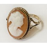 9CT GOLD CAMEO RING - SIZE I/J - 2.1 GRAMS APPROX