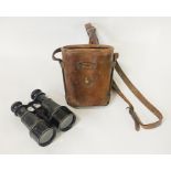 PAIR OF 1ST WORLD WAR BINOCULARS IN ORIGINAL LEATHER CASE POSSIBLY MILITARY MARKED