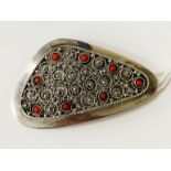 STERLING SILVER & CORAL BROOCH - 10.4 GRAMS APPROX