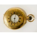 18CT GOLD HALF HUNTER GOLD CASED POCKET WATCH - GOOD CONDITION - 124.3 GRAMS TOTAL