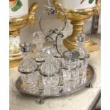 CRYSTAL GLASS & SILVER PLATE CONDIMENT SET