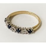 9CT GOLD SAPPHIRE & DIAMOND RING - SIZE L - 1.7 GRAMS APPROX