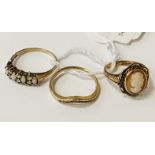 THREE LADIES 9CT GOLD RINGS - SIZES K, N,O - TOTAL WEIGHT APPROX 5.6 GRAMS