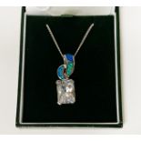 STERLING SILVER OPAL & TOPAZ PENDANT 7 CHAIN