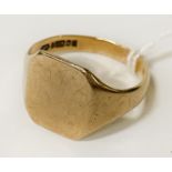 9CT GOLD GENTS SIGNET RING - APPROX 4.3 GRAMS - SIZE U