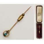 9CT GOLD TIE PIN WITH TURQUOISE GEMSTONE - 2.3 GRAMS APPROX