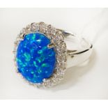 STERLING SILVER WHITE TOPAZ & OPAL RING