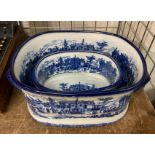 PAIR OF BLUE & WHITE FOOT BATHS