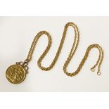 FULL SOVEREIGN PENDANT & GOLD MOUNT /CHAIN - 17.9 GRAMS TOTAL APPROX