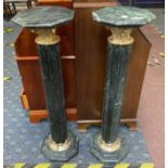 PAIR OF GREEN MARBLE COLUMNS