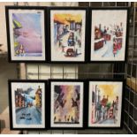 6 FRAMED WATERCOLOURS BY JAMES NDOX 32.5CMS (H) X 23.5CMS (W) APPROX