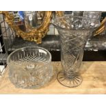 LARGE CUT GLASS VASE & BOWL