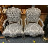 PAIR OF SILVER DAMASK CHAIRS