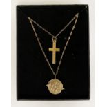 9CT GOLD CROSS ON 16'' CHAIN WITH A 9CT GOLD ''I LOVE YOU'' 19''CHAIN - APPROX 3 GRAMS