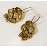 14CT GOLD EARRINGS - TESTED CENTRE STONE 0.30 POINTS OF DIAMONDS TOTAL 0.60 10 GRAMS APPROX