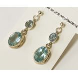 STERLING SILVER AQUAMARINE & TOPAZ STUD EARRINGS