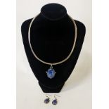 SILVER LAPIS LAZULI PENDANT NECKLACE WITH MATCHING EARRINGS