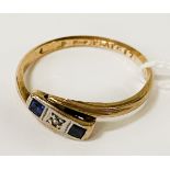 9CT GOLD DIAMOND & SAPPHIRE RING SIZE P 1.90GRAMS APPROX