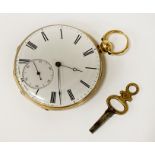 18CT GOLD OPEN FACE ''LE COMTE'' GENEVE POCKET WATCH WITH KEY, WORKING