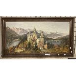 OIL ON CANVAS FRAMED MOUNTAIN SCENE BY MEYER WITH CERTIFICATE 49CMS (H) X 98CMS (W) INNER FRAME