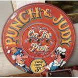 ROUND PAINTED WOOD PUNCH & JUDY FAIRGROUND SIGN 75CMS (H) X 75CMS (W) APPROX