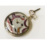OPEN FACE ENAMELLED SILVER FRENCH ''ROMILLY'' SQUARE PILLARS PARISIAN SILVER POCKET WATCH - ASK