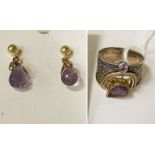 GILT SILVER AMETHYST EARRINGS & RING