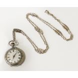 HM SILVER FOB WATCH & CHAIN