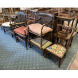 5 ANTIQUE CHAIRS & STOOL