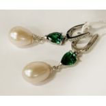 SOUTH SEA PEARL & EMERALD DROP LEVER BACK EARRINGS