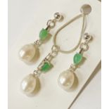 STERLING SILVER JADE & PEARL SET