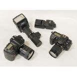 COLLECTION OF NIKON CAMERAS WITH SOME LENSES & A FLASH