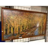 SIGNED OIL ON BOARD - G.A WILLIAMS 60CM X 120CM INNER FRAME - AUTUMN WOODLAND SCENE - IN GOOD