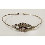 SILVER & DIAMOND BANGLE WITH TWO SMALL RUBIES