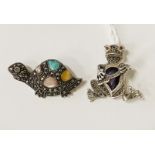 HM SILVER FROG & TORTOISE BROOCHES