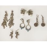 FIVE PAIRS OF SILVER EARRINGS