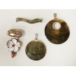 FOUR SILVER & MOTHER OF PEARL JEWELLERY ITEMS