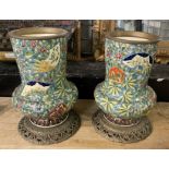 DEFRIES PAIR OF VASES WITH BRASS FITTINGS 31CMS (H) APPROX