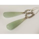 STERLING SILVER LARGE JADE LEVER BACK EARRINGS