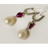 RUBY & SOUTH SEA PEARL LEVER BACK EARRINGS