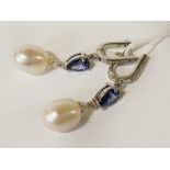 SOUTH SEA PEARL & SAPPHIRE DROP LEVER BACK EARRINGS