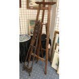 19THC ARTISTS STUDIO EASEL WITH ANOTHER EASEL - LARGEST 188.5CMS - SMALLEST 150CMS APPROX